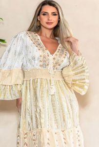 Ladies Printed Casual Frill Sleeves Maxi Dress