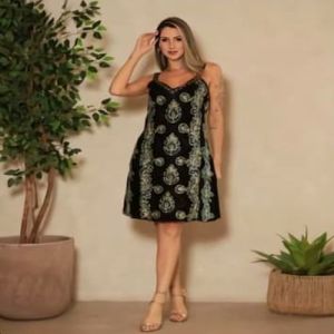Ladies Black Printed Cotton Cowl Neck Short Dress