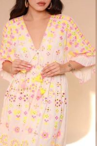 Ladies Cotton Printed V Neck A-Line Maxi Dress