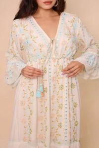 Ladies Cotton Embroidered Full Sleeve A-Line Maxi Dress