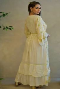 Handmade Embroidered V Neck Cotton A-Line Maxi Dress