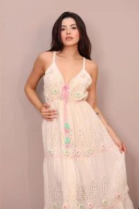 Ladies Cream Cowl Neck Cotton A-Line Maxi Dress
