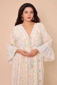 Ladies Cotton Embroidered Full Sleeve A-Line Maxi Dress