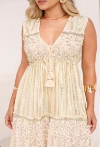 Handmade Cream Cotton Frill V Neck A-Line Maxi Dress