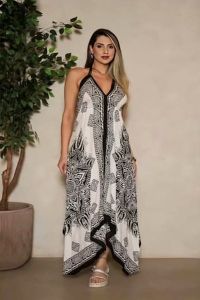 Black and White Batik Scarf Dress