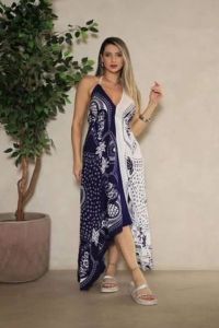 Blue and Black Batik Scarf Dress