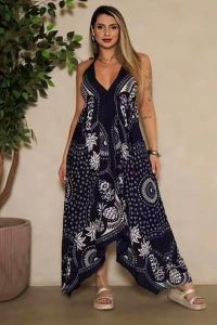 Blue Batik Printed Halter Top Scarf Dress