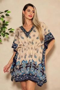 Casual Wear Ladies Blue Cotton Printed Kaftan