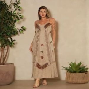 Ladies Brown Sleeveless Cotton Printed Maxi Dress