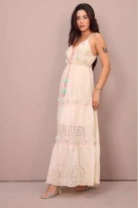 Ladies Cream Cowl Neck Cotton A-Line Maxi Dress