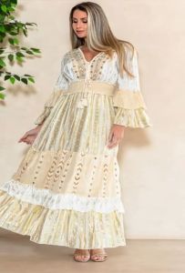 Ladies Printed Casual Frill Sleeves Maxi Dress