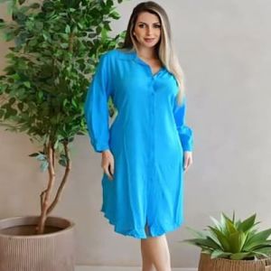 Ladies Sky Blue Full Sleeve Collar Neck One Piece Kurti
