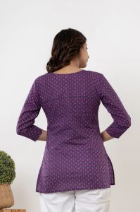 Ladies Purple Printed Full Sleeve Cotton Short Kurti