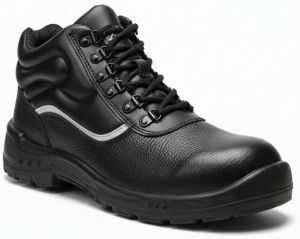 Black Leather High Ankle Safety Shoe