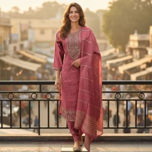 Ladies Silk Dupatta Kurti Pant Set