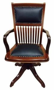 Studded Leather Swivel Arm Office Chair