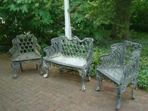 Three Piece Ornate Metal Garden Bench Set