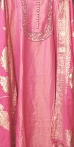 Beautiful Dual Peach Colour. Banarsi Khadi Suit