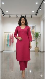 Cotton Plain Straight Kurta Set