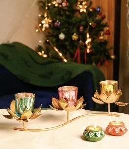 Lotus Trio Tealight Metal Candle Stand