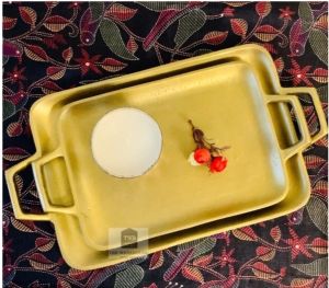 Aluminium Rectangular Golden Serving Tray Set