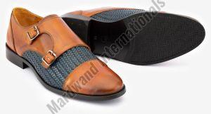 Mens Tan Double Monk Strap Leather Shoes