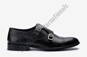 Mens Black Double Monk Strap Leather Shoes