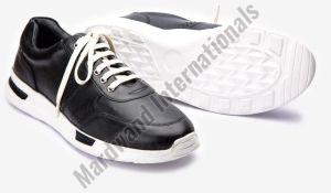 Mens Premium Black Leather Sneakers