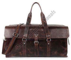 Brown Handcrafted Premium Buckle Leather Duffle Bag