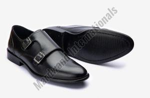 Mens Black Double Monk Strap Leather Shoes