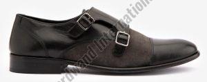 Mens Formal Black Double Monk Strap Leather Shoes