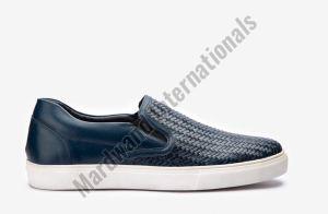 Blue Handcrafted Mens Leather Sneakers