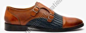 Mens Tan Double Monk Strap Leather Shoes