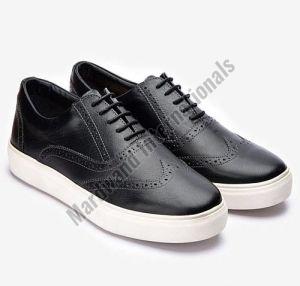 Mens Black Handcrafted Lace Up Leather Sneakers