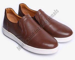 Mens Plain Brown Premium Leather Sneakers
