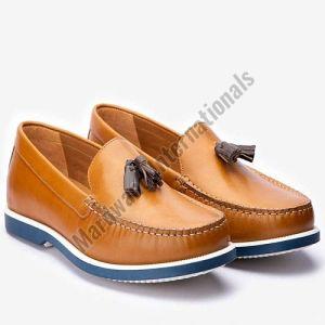 Mens Tan Brown Leather Loafer Shoes