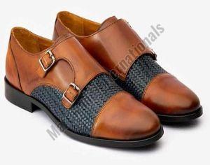 Mens Tan Double Monk Strap Leather Shoes
