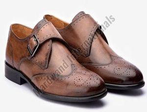 Mens Tan Single Monk Strap Leather Shoes