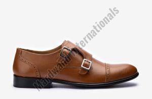 Mens Formal Tan Brown Double Monk Strap Leather Shoes