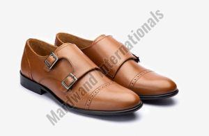 Mens Formal Tan Brown Double Monk Strap Leather Shoes