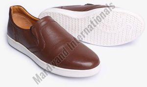 Mens Plain Brown Premium Leather Sneakers