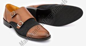 Mens Black and Brown Double Monk Strap Leather Shoes