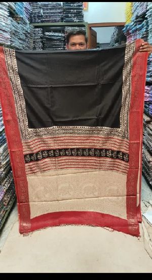 Dola Silk Ajrakh Printed Saree