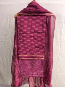 Hand Block Printed Chanderi Silk Unstitched Suit