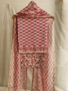 Hand Block Printed Chanderi Silk Unstitched Suit