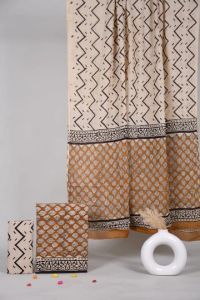 Hand Block Printed Cotton Unstitched Suit with Mulmul Dupatta