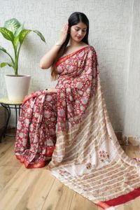 Hand Block Printed Maheshwari Silk Saree