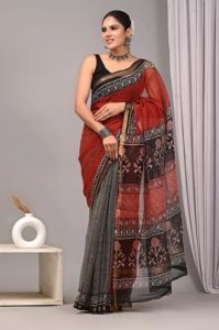 Hand Print Kota Doria Saree