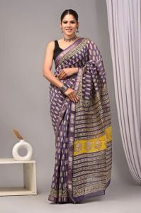 Hand Block Printed Maheshwari Silk Saree