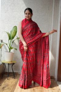Hand Block Printed Maheshwari Silk Saree